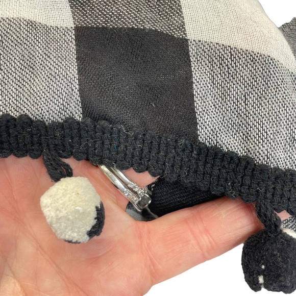 Talbots Scarf Wrap Plaid with Pompoms OS Black & White - Picture 7 of 11